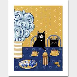 Hanukkah French Press Coffee Cats Posters and Art